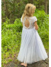 Lace Tulle Keyhole Back Ankle Length Flower Girl Dress